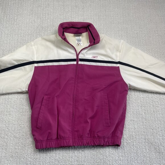 Y2K Retro Reebok Pink / White Windbreaker Jacket Woman Small Full Zip VTG - Picture 10 of 15
